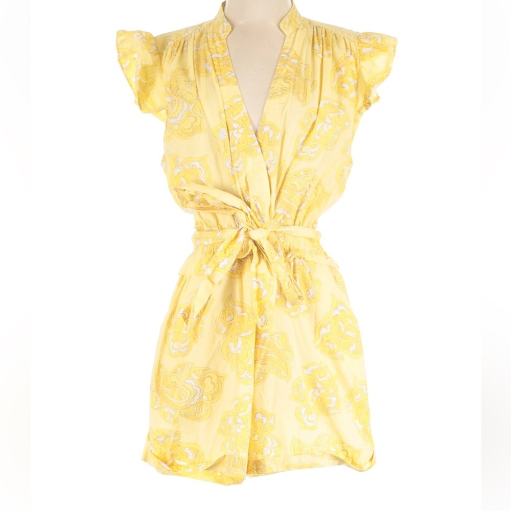 Derek Lam Yellow Floral Ruffle Sleeve Romper